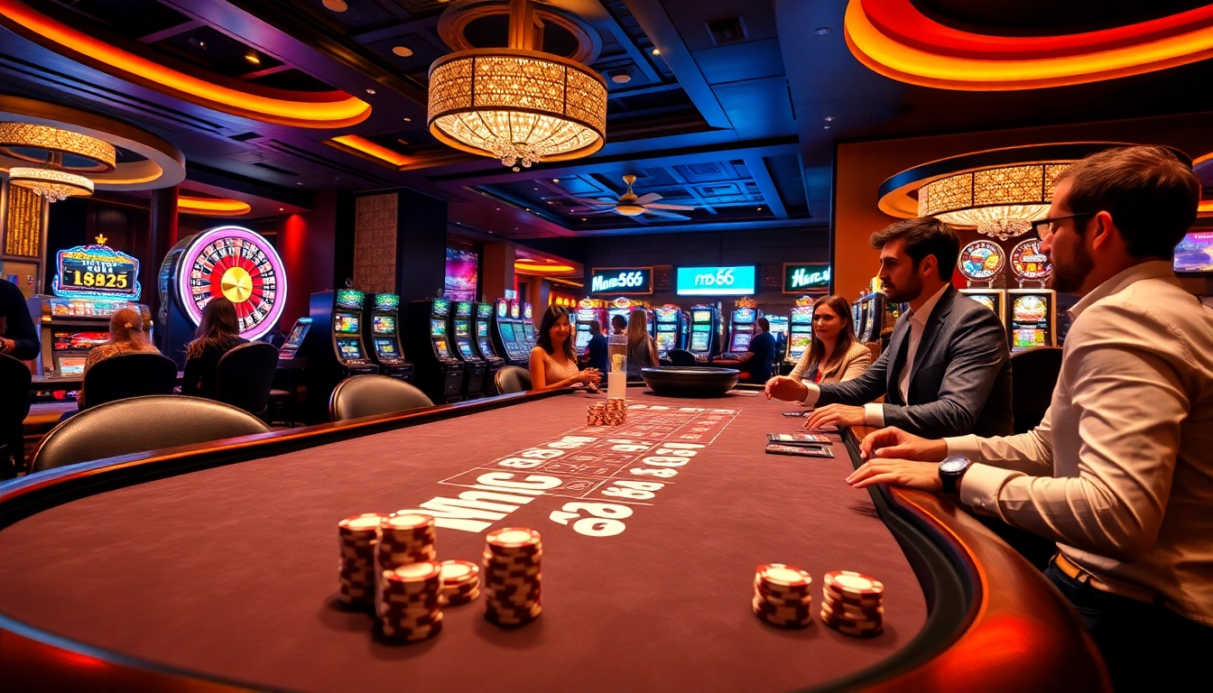 Engaging poker game at an MB66 themed casino table with vibrant atmosphere.