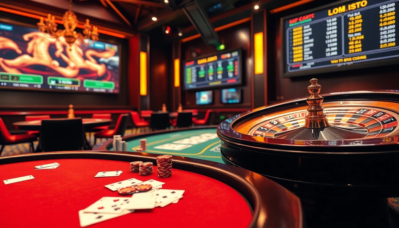 Visual representation of nhận định kèo nhà cái in an upscale casino setting showcasing betting tables and odds displays.