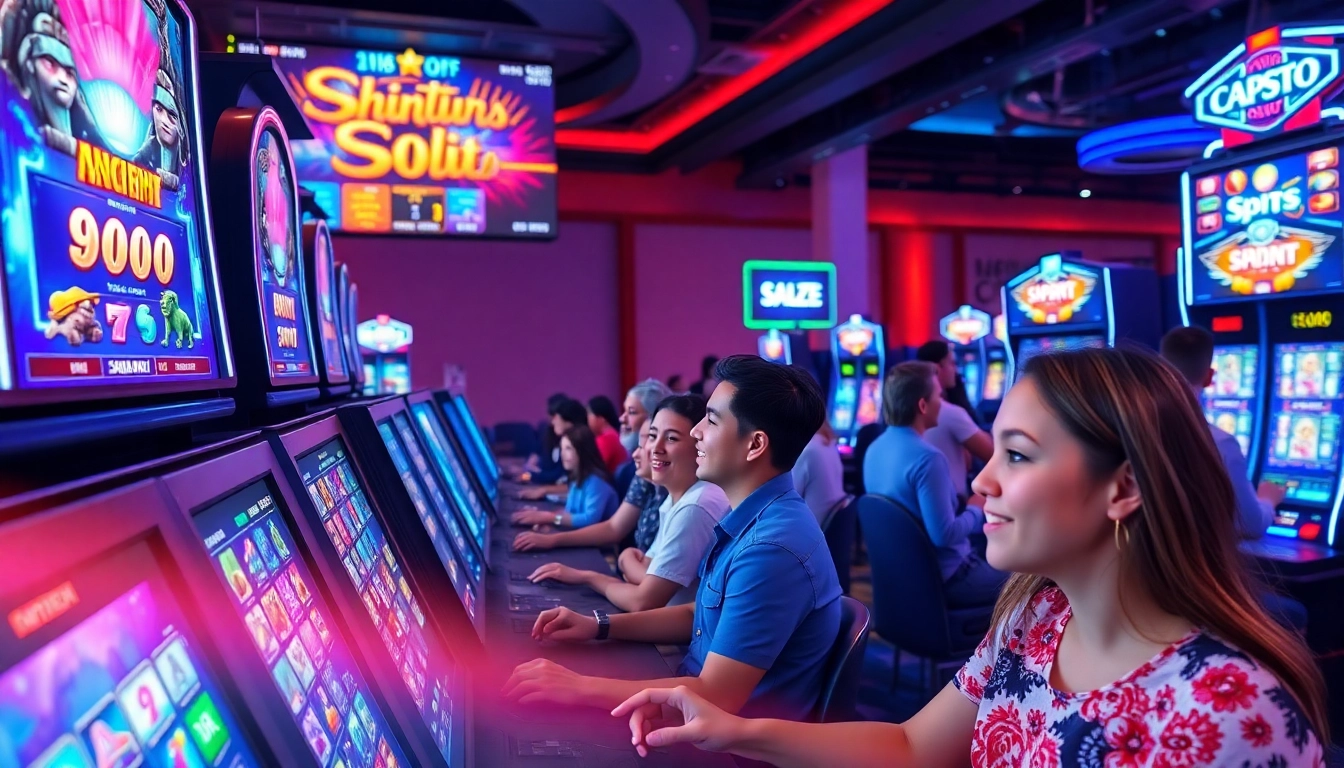 Jouer aux machines à sous gratuites en ligne dans un cadre de casino vibrant et moderne.