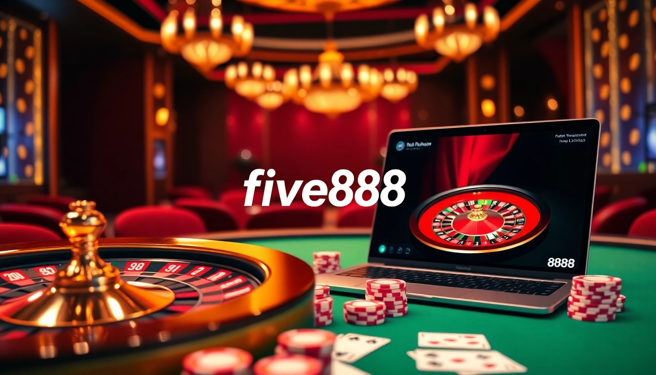 Win big with Nhà cái five888 at luxurious casino tables featuring vibrant poker chips and cards.