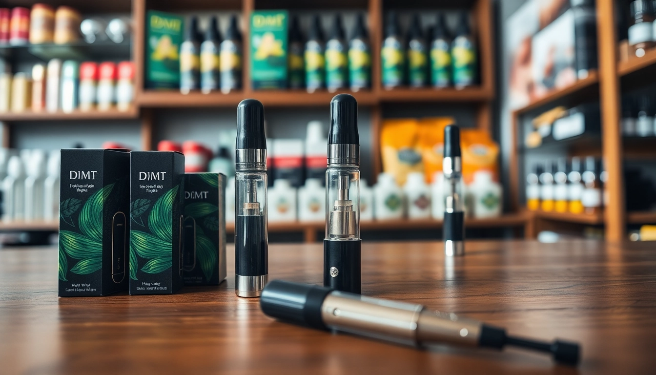 Showcase dmt carts for sale with vibrant packaging in a cozy shop setting.