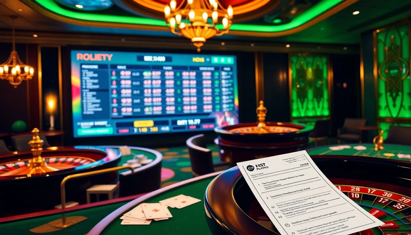 Captiver les joueurs avec des sites de paris sportifs en ligne sur une table de casino luxueuse, avec des cartes et des tickets de pari.