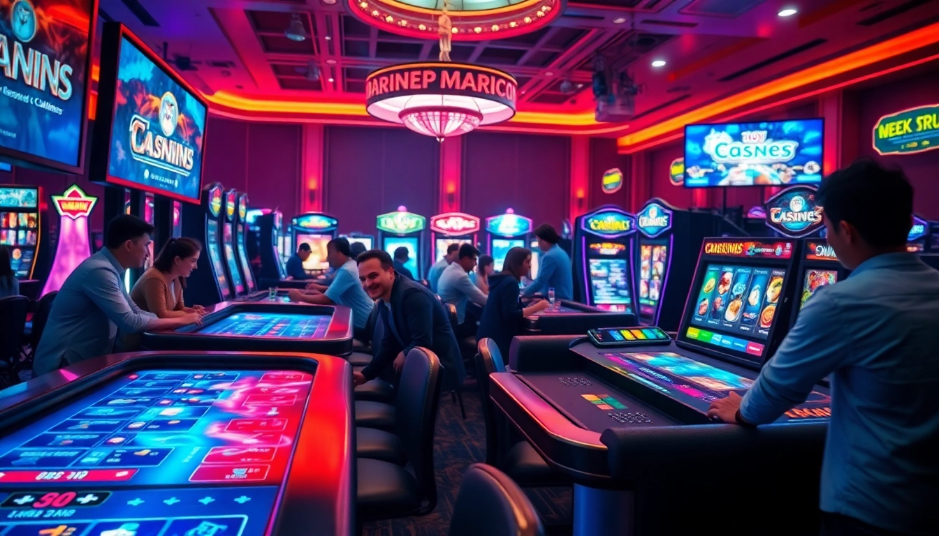 Jouer au nouveau casino en ligne dans un environnement animé avec lumières vives.