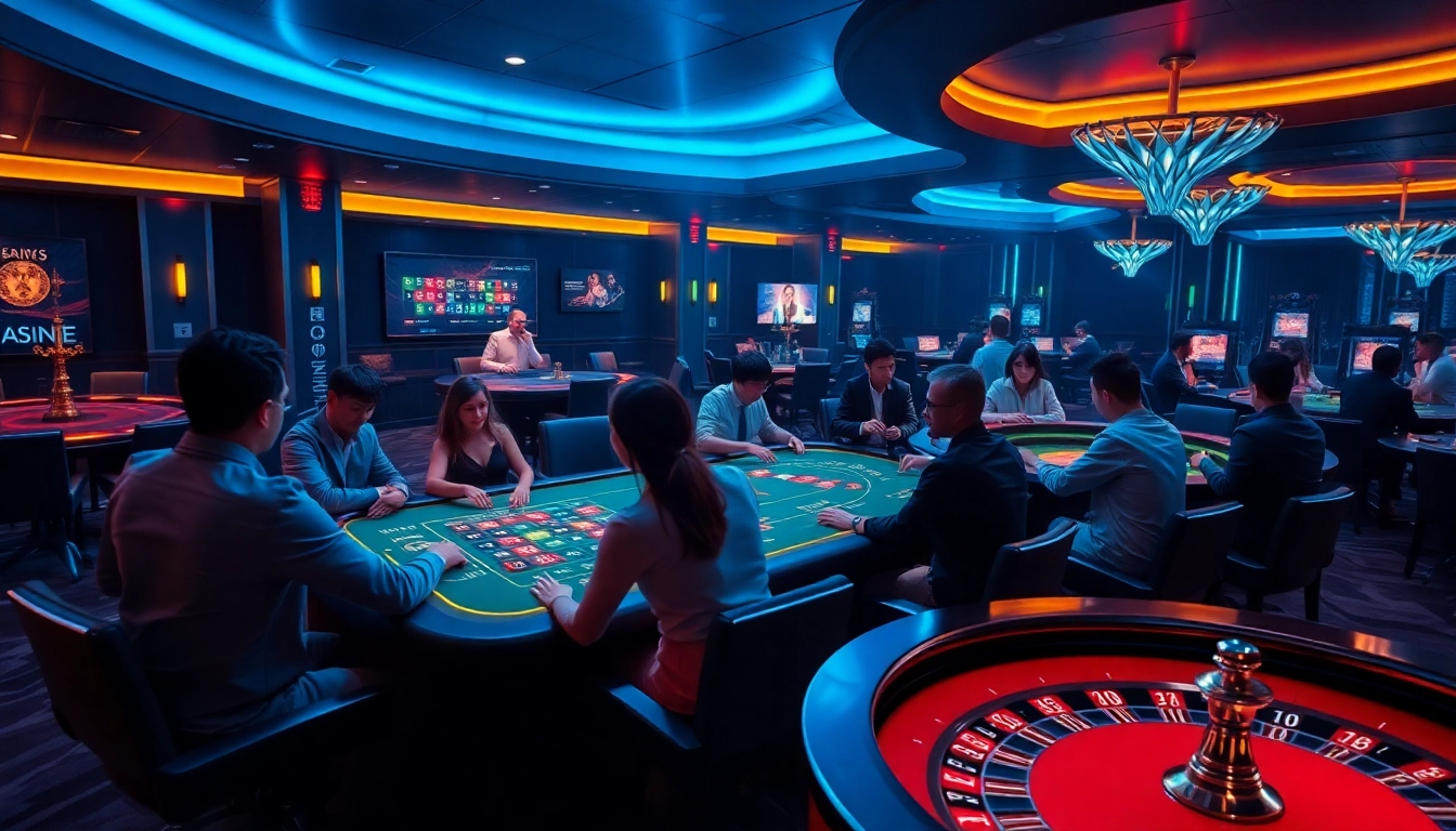 Une scène captivante de casino en ligne avec des joueurs actifs dans un environnement virtuel dynamique.